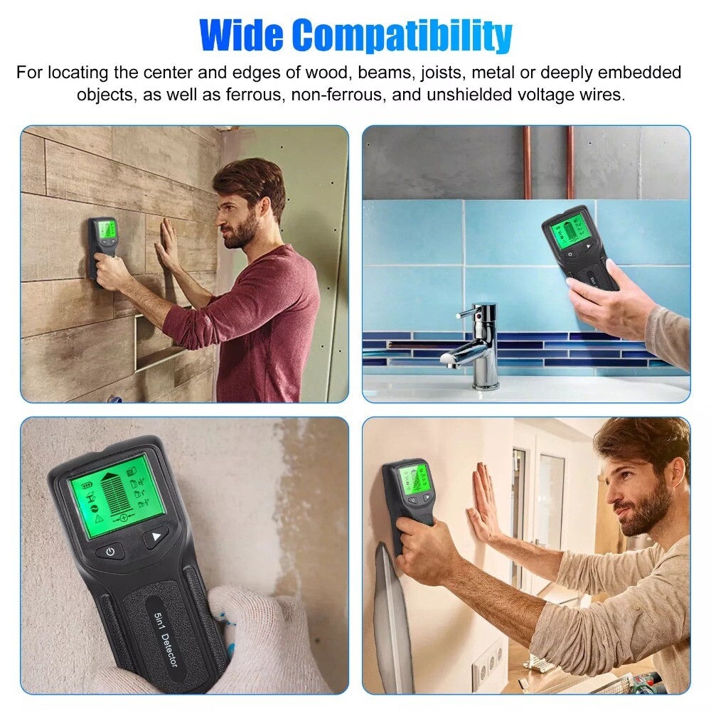 5 in 1 Digital Stud Finder Wood Metal Pipe Wire Wall Sensor Scanner Detector