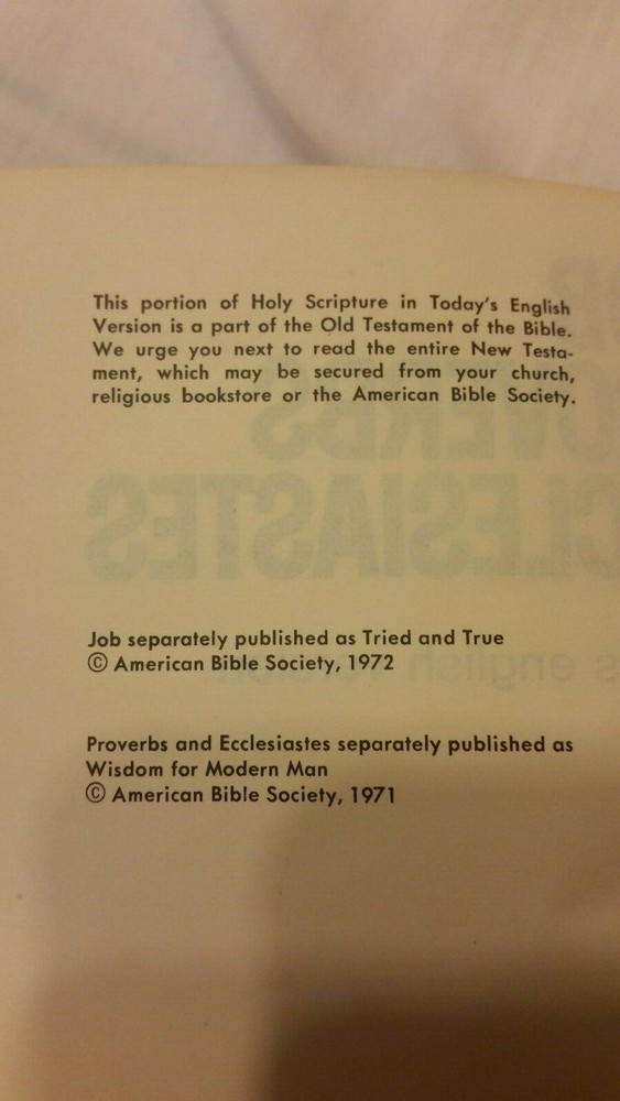 JOB PROVERBS ECCLESIASTES - Dwight D. Eisenhower Memorial Edition 1973