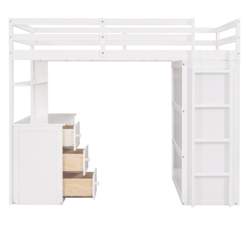 Solid Wood Loft Bed with Desk and Wardrobe Storage Cabinet Twin Size Bed Frames