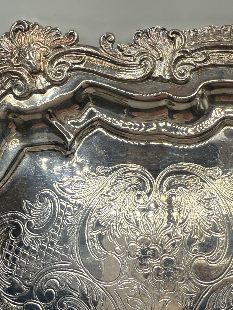 Barbour Silver Plate Co Footed Etched Tray 13” Silver On Copper #3804