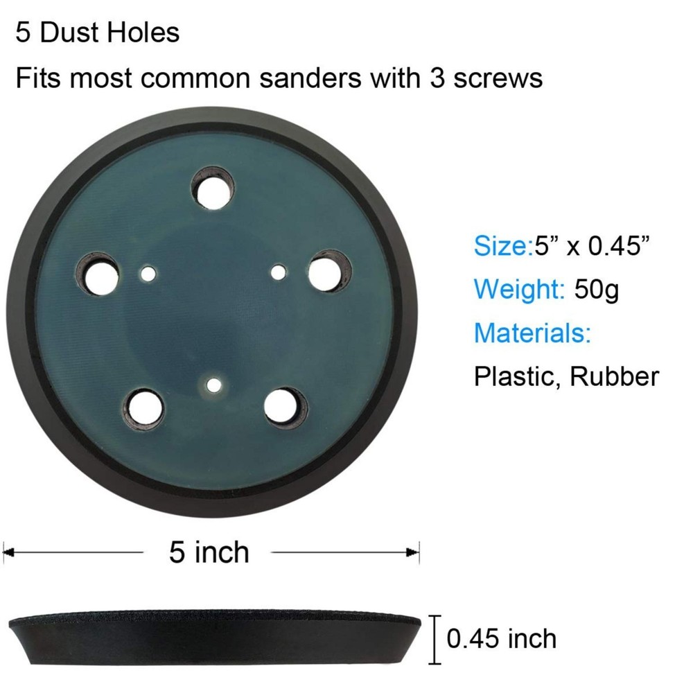 5-Inch Hook & Loop Sander Backing Pad – Replacement Pad with Dust Holes