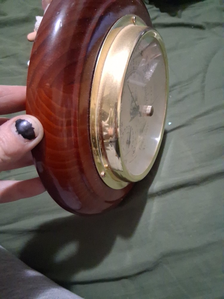 Bey Berk Barometer Thermometer Cherry And Brass, Centigrade / Celsius Excellent