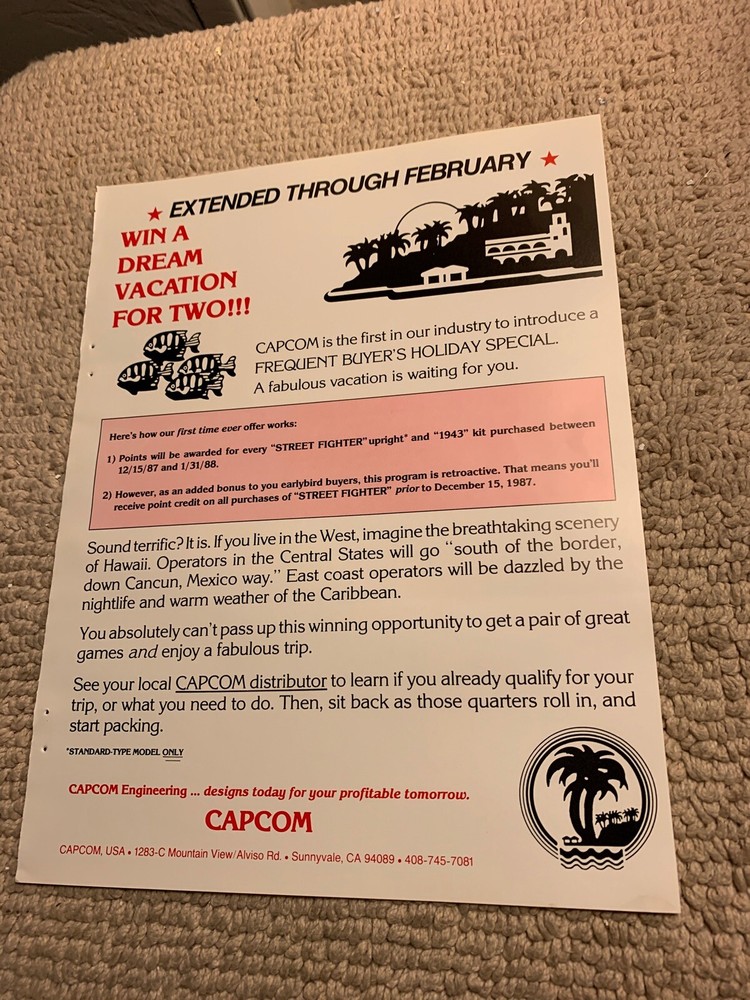 11- 8 1/4” Capcom Win  1988 arcade game AD FLYER