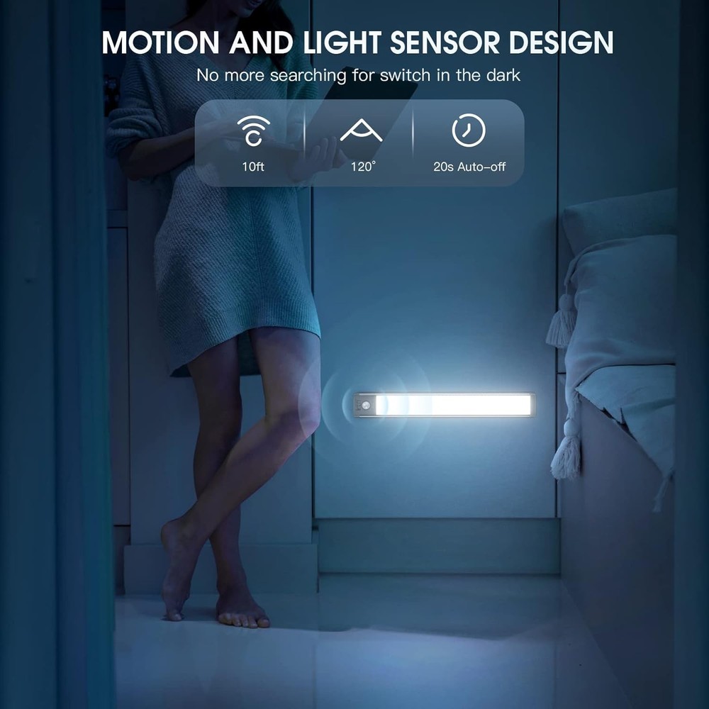 10inch Under Cabinet Lighting, 2 Pack Rechargeable Motion Sensor Light Indo