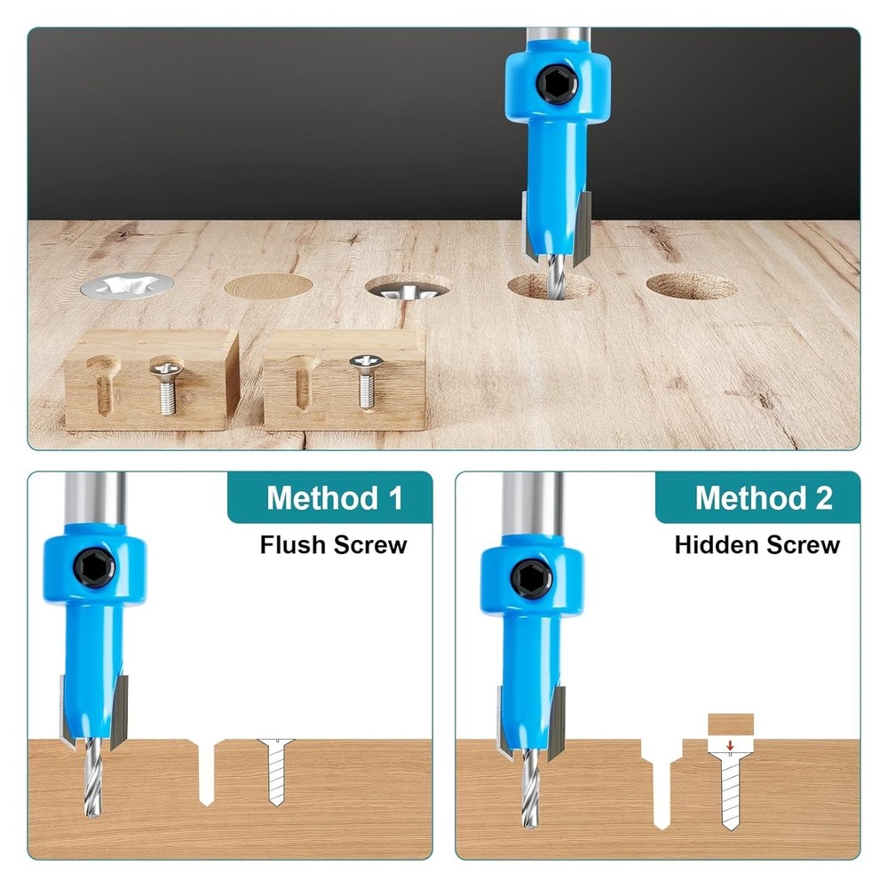 5Pcs Countersink Drill Bit Set - Ø 8mm Round Shank HSS Multi-size Countersink Dr