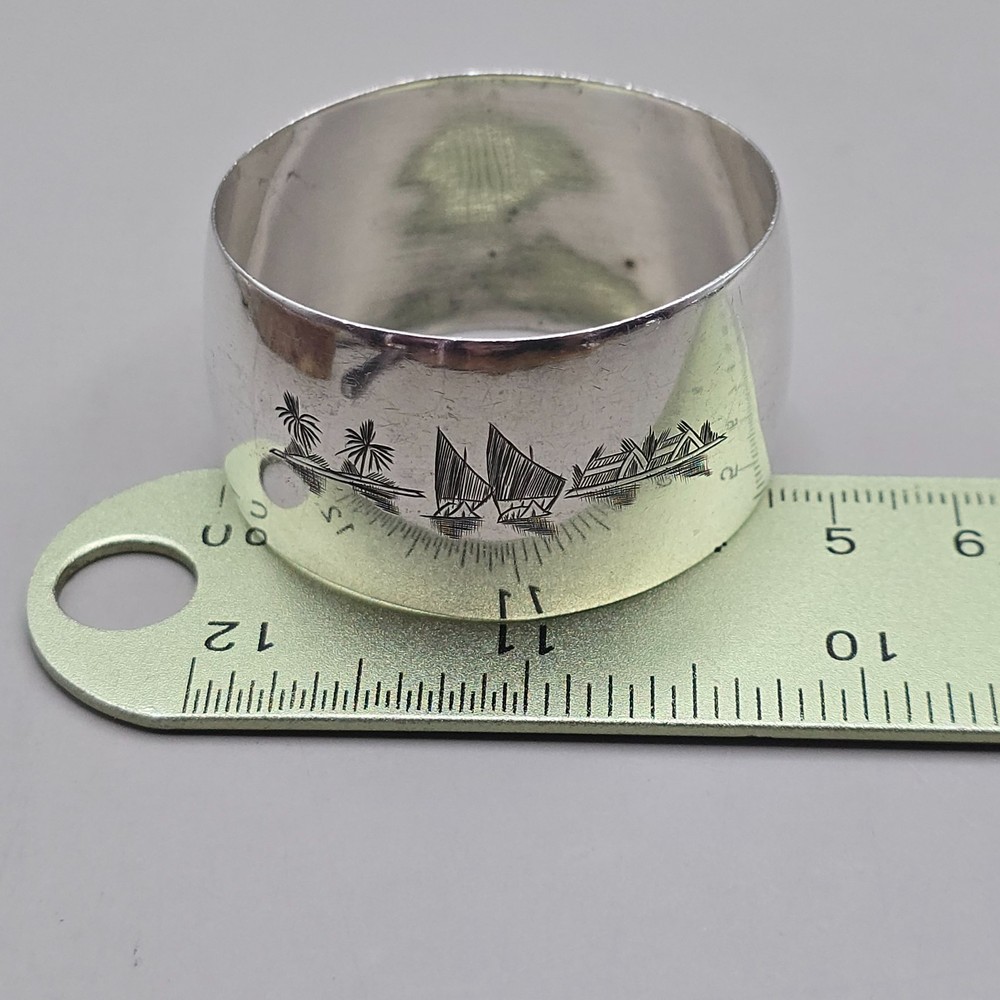 Antique Solid Silver Napkin Ring Engraved Landscape Scene