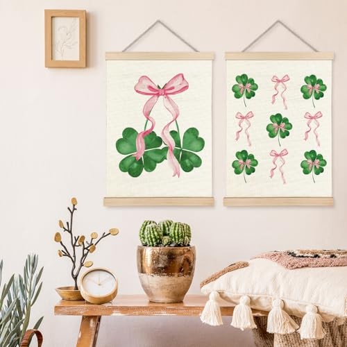 YTRGI Coquette Pink Bow Sage Green Spring Four Leaf Clover Irish Blessing Luck