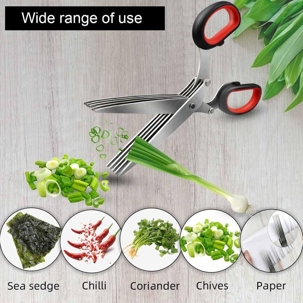 5 Blade Herb Scissors Kitchen Herb Shears Cutter Multipurpose Cutting Shear with