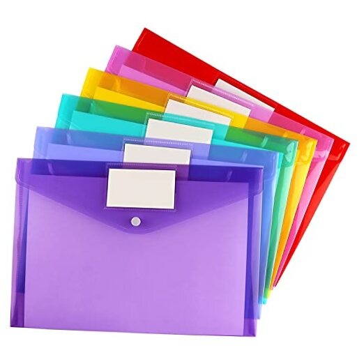6 Pack Clear Document Folders Plastic Envelopes Poly Envelopes File 6 Color