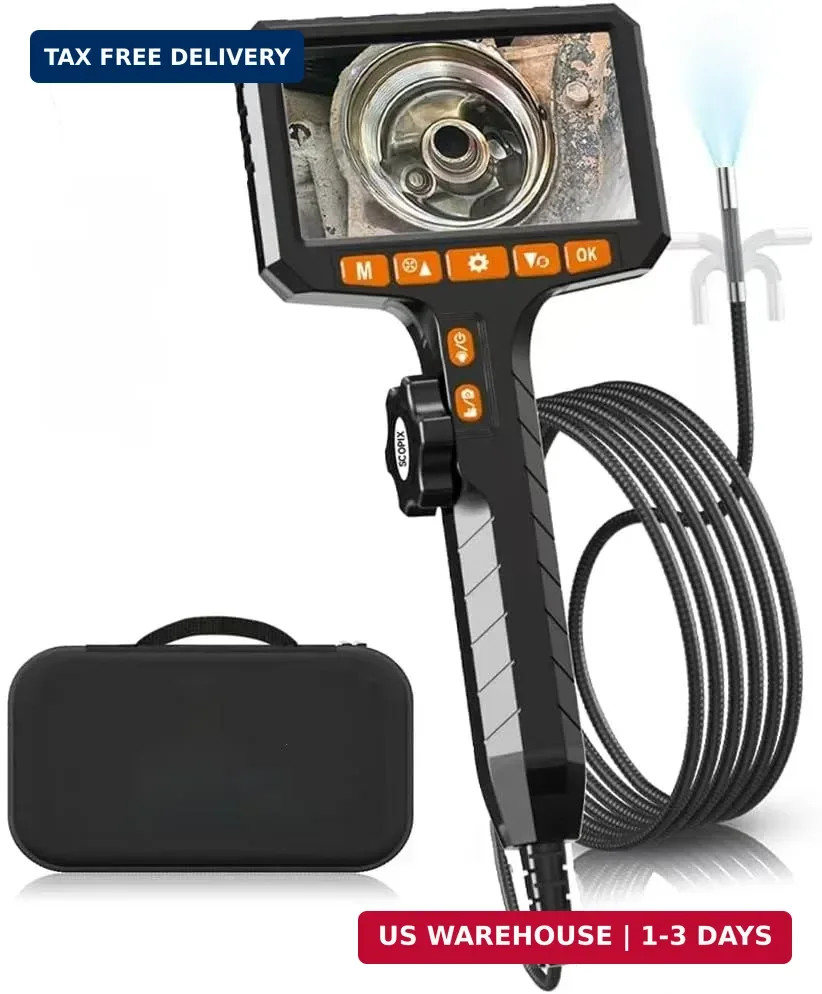 Articulating Borescope Camera with Screen, 2-Way Flexible Inspection Camera with