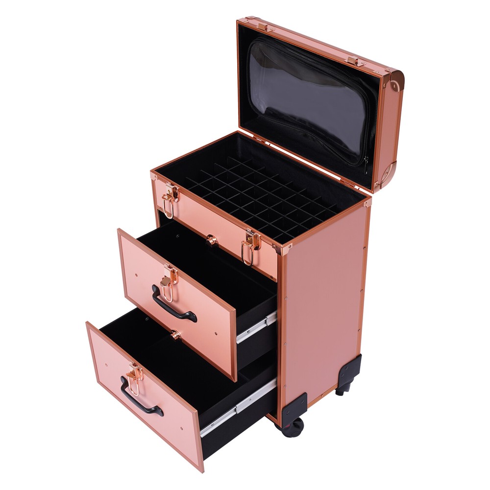 Large Rolling Makeup Case Trolley Makeup Organizer Cosmetic Storage Case Wheels