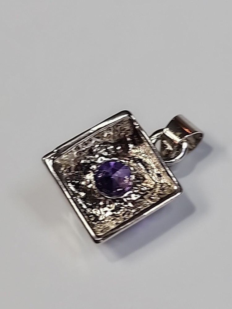Amethyst Pendant Silver Color Metal