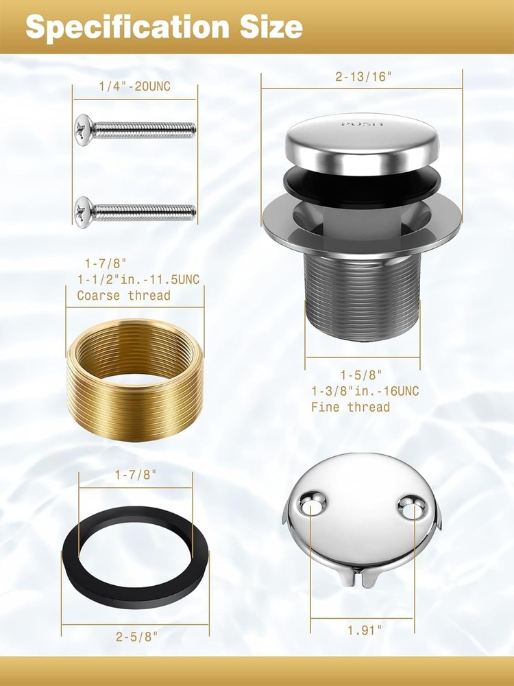 Bathtub Drain Tip-Toe Trim Set with Two-Hole Overflow Faceplate, Chrome