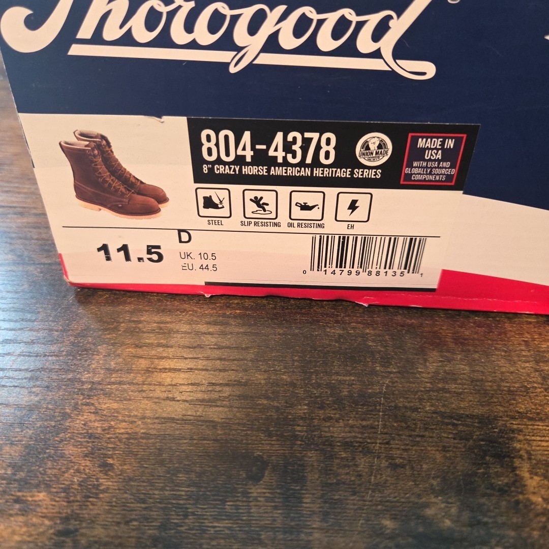 Thorogood American Heritage 8” Crazy Horse Leather Steel Toe Boots Size 11.5 D