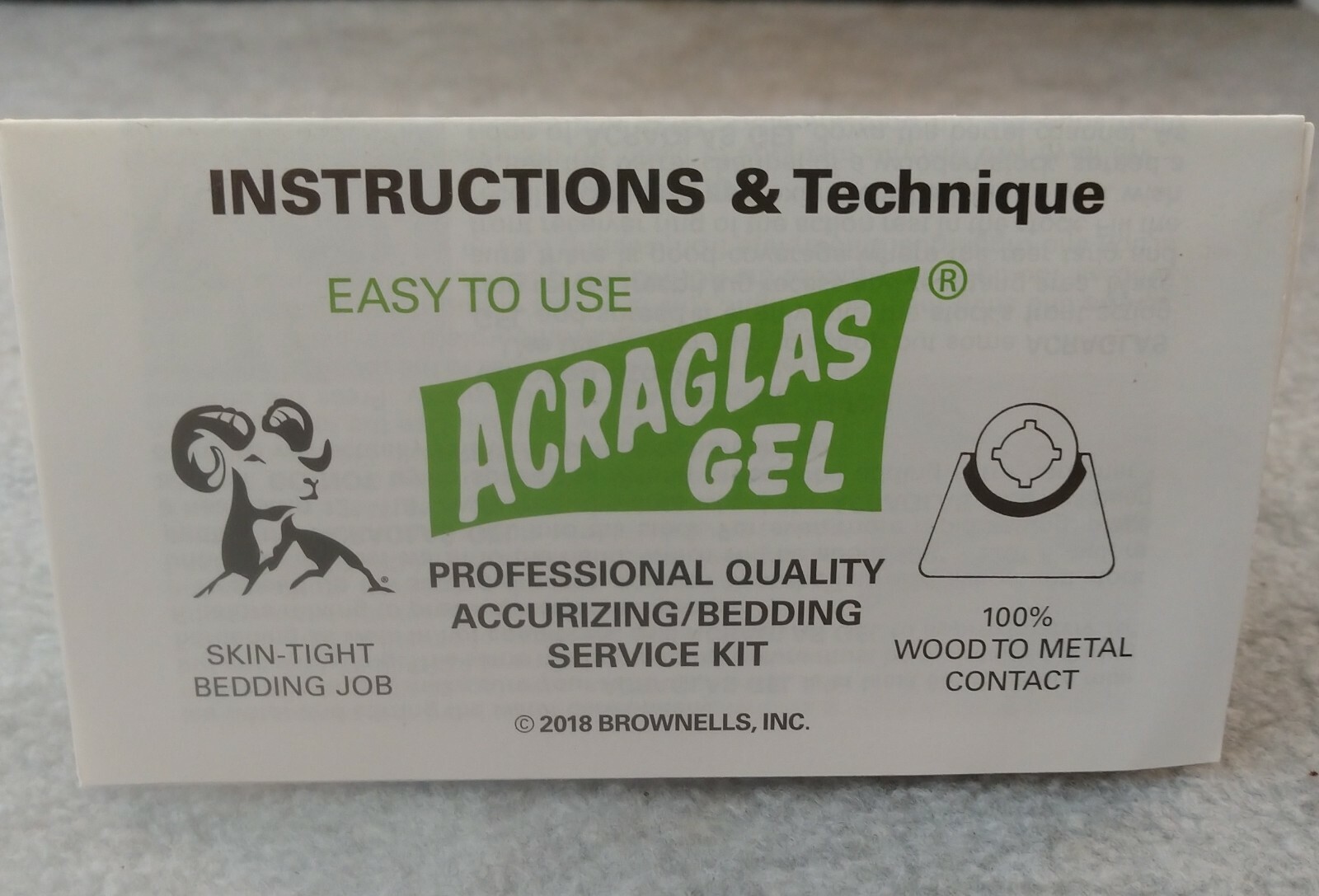 Brownells Acraglas Gel 4oz. Bedding Resin & Hardener Only & Instructions SAVE!!!