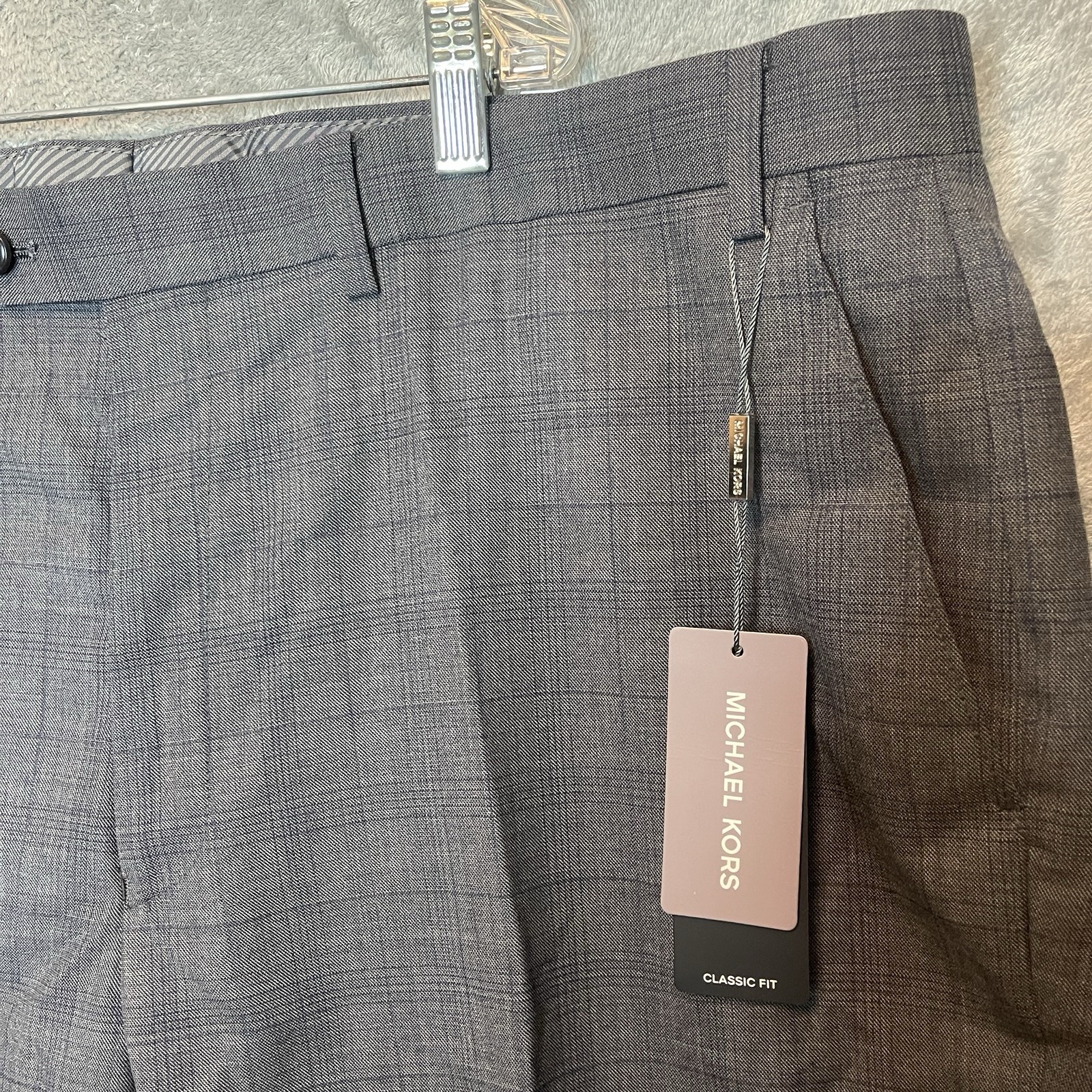 Michael Kors Mens Malone Classic Fit Plaid Stretch Suit Pants Gray Blue Passport