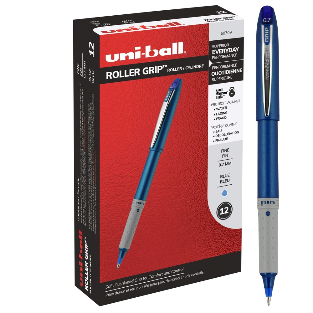 Roller Grip Rollerball Pens Fine Point 0.7mm Blue 12 Pack Writing New
