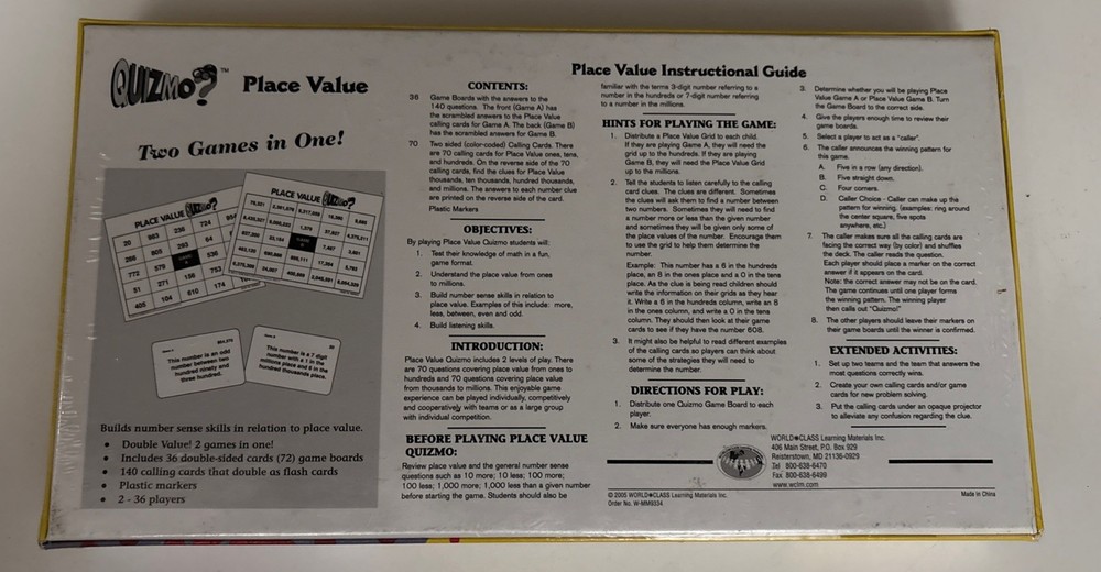 Quizmo Place Value Math Bingo New