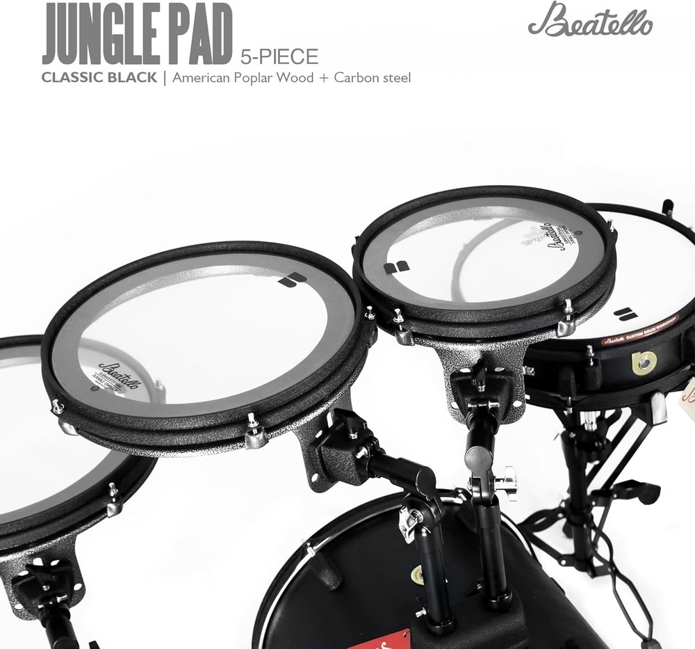Portable 5pc Drum Set Compact 14 Inch Kit Thin Shell Full Hardware Black