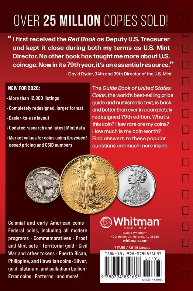 2026 Red Book Spiral Softcover US Coins Retail Values Guide