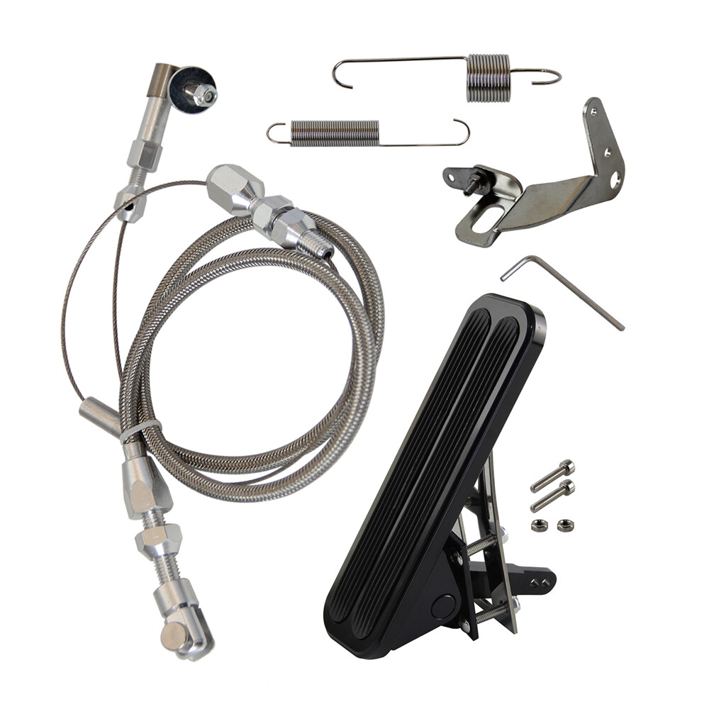 Floor Mount Gas Pedal + 24" SS Throttle Cable & Bracket Spring Set Street Rod