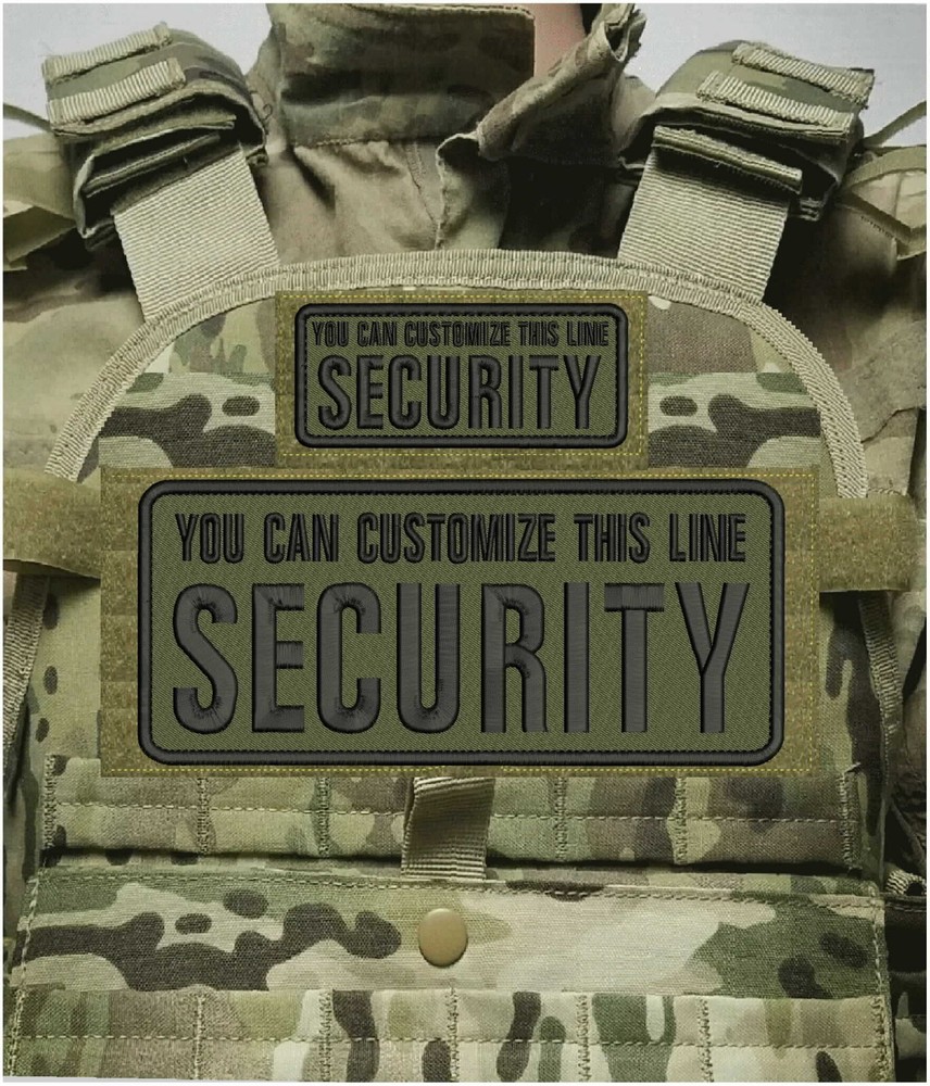 CUSTOMIZE SECURITY EMBROIDERY PATCH 4X10 & 2X5 HOOK ON BACK BLACK ON OD GREEN