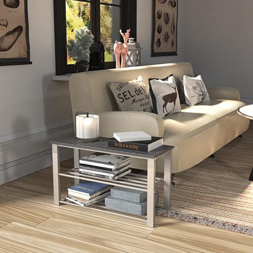 Wood Top Shoe Storage Bench for Entryway, Grey