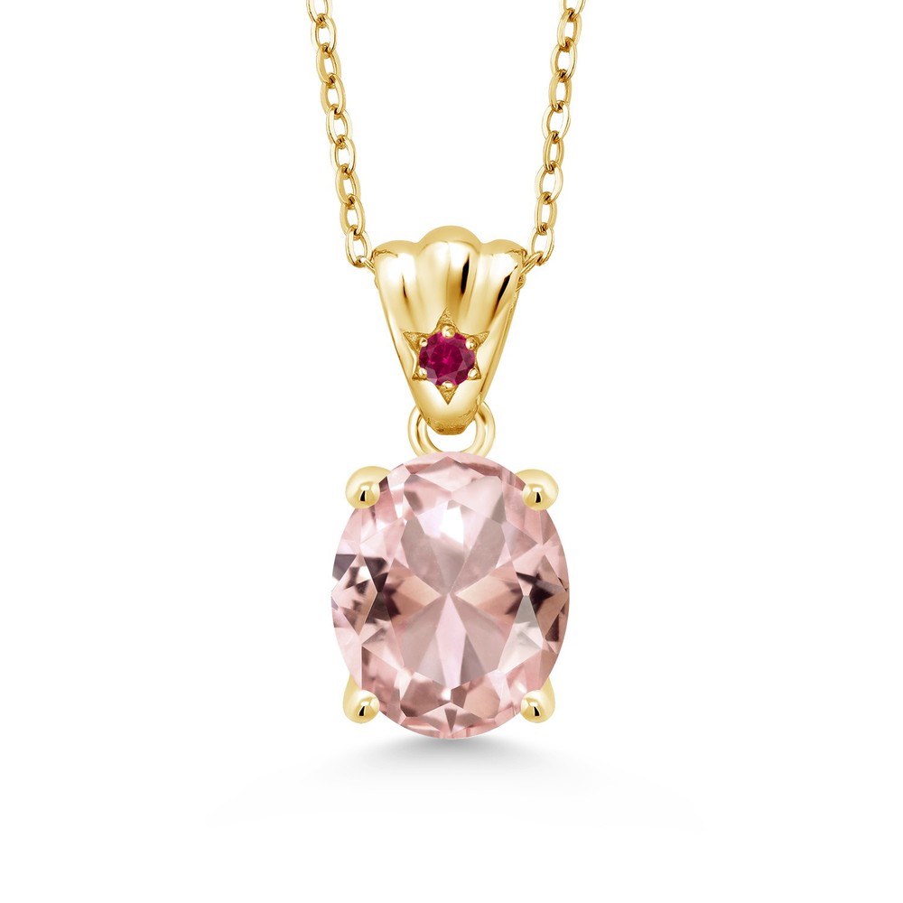 3.93 Ct Peach Simulated Morganite Created Ruby 18K Yellow Gold Plated Silver