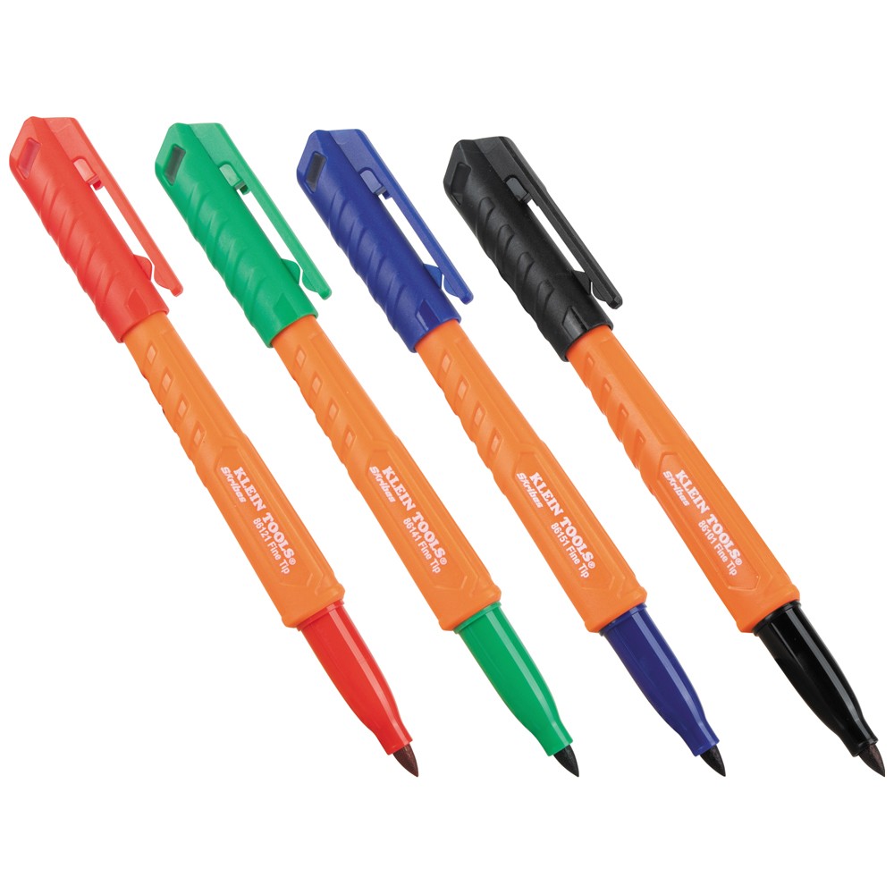 Klein Tools 861914 Skribes Fine Tip Permanent Markers Multi-Color 4-Pack