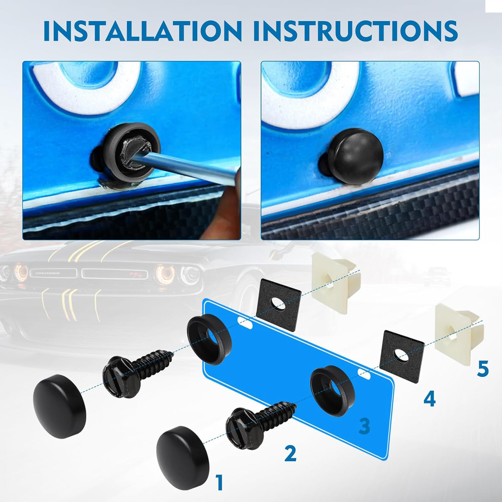 8 Black License Plate Screws Stainless Steel Bolts Caps Car Dealer Fasteners Kit