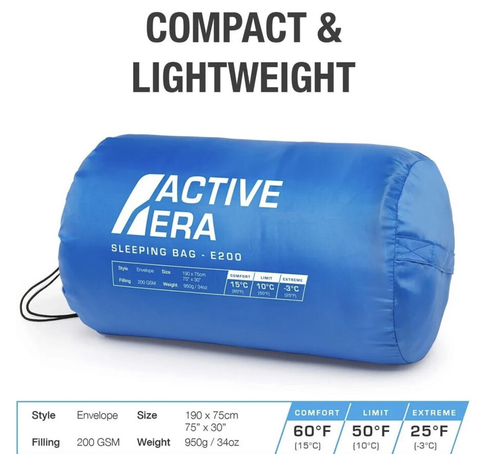 New Active Era Sleeping Bag E200 Blue Lightweight & Compact