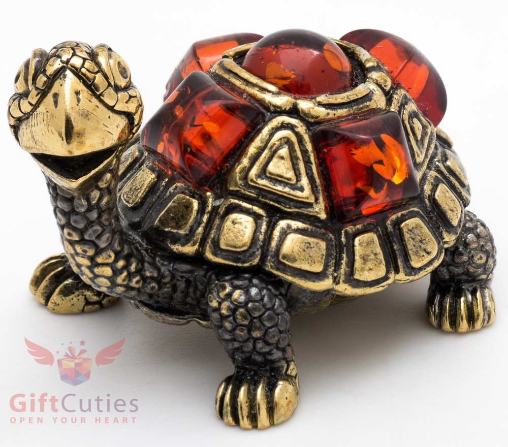 Solid Brass Amber Figurine Tortoise Turtle in amber shell talisman IronWork