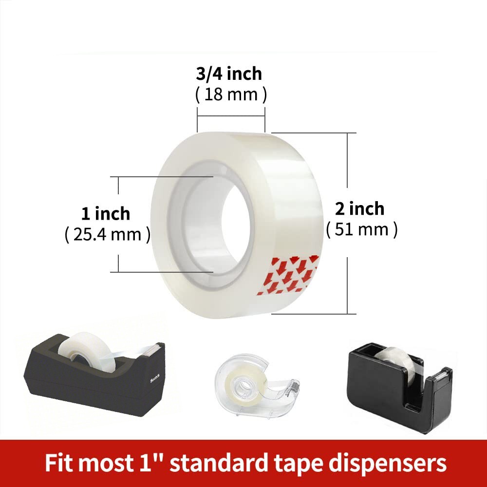 12 Rolls Crystal Clear Transparent Tape Dispenser Refills 3/4" x 1000" Wholesale