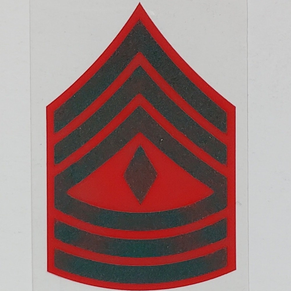USMC First Sergeant (E-8) Subdued Vinyl Window Decal  2" x 3"  Red & Gray, DE8‑M