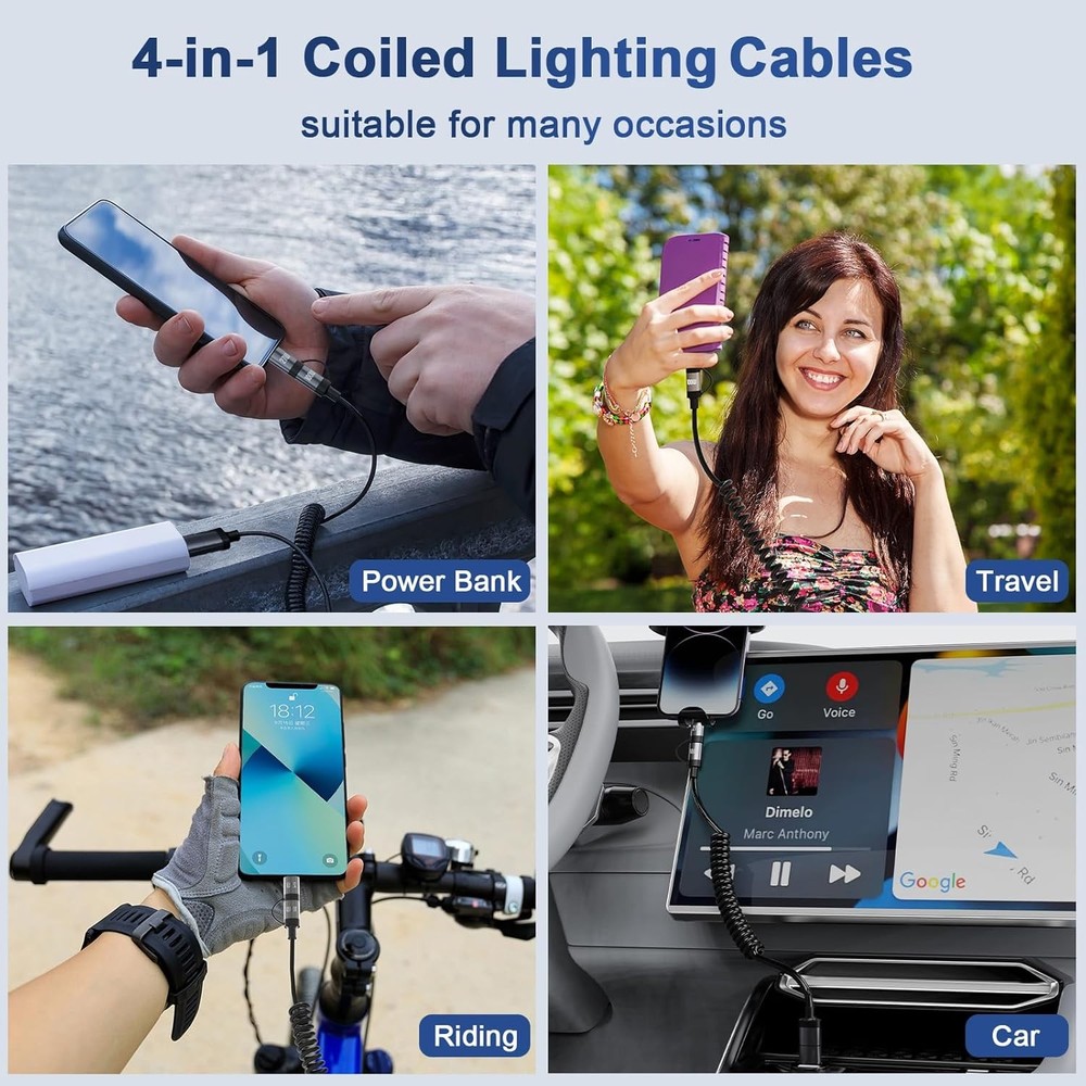 4 in 1 Charging Cable, Coiled USB C Cable 100W PD Fast Charging & Data Sync, 1.6