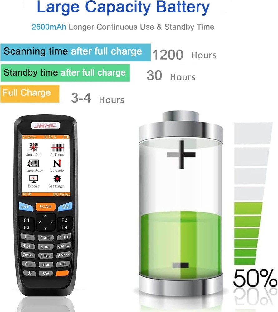 2D Wireless Barcode Scanner,JRHC Portable Inventory Scanner & Data Collector ...