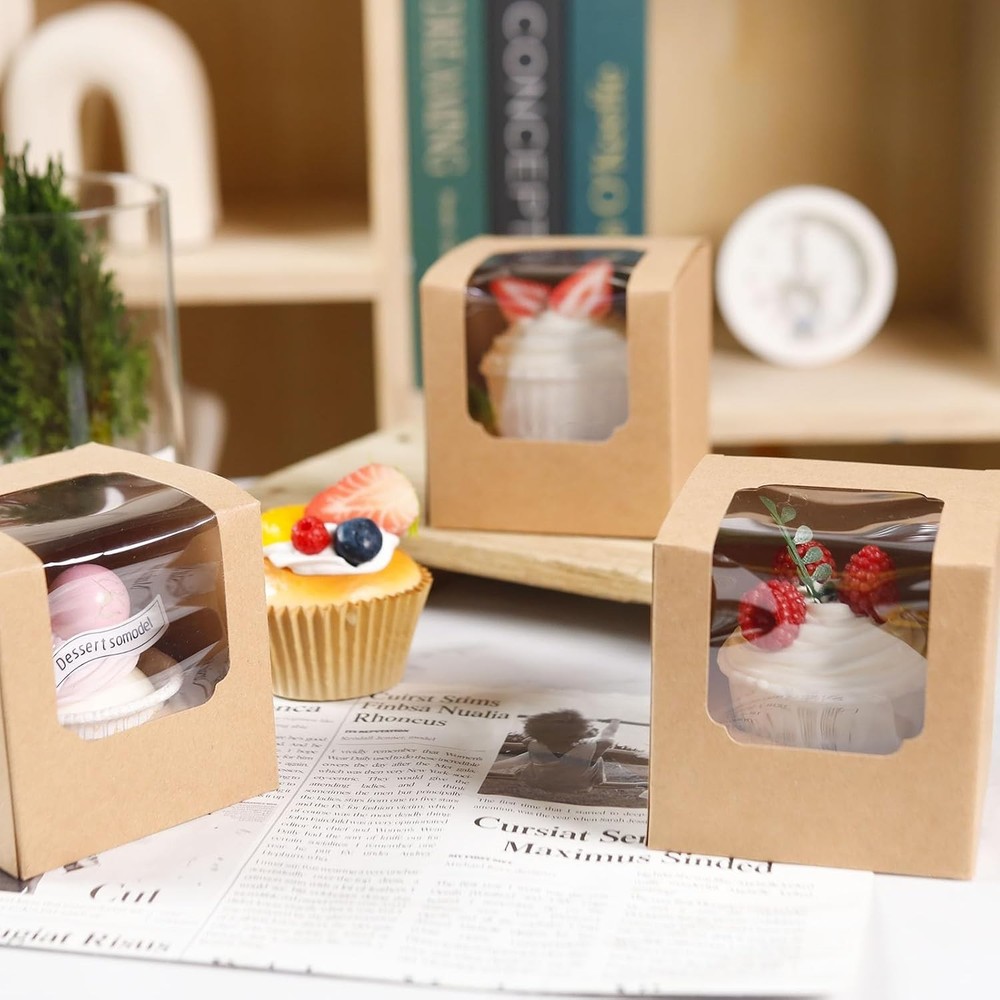25 Pcs Cupcake Boxes Individual Cupcake Containers Pre-Assembled Single Cupca...