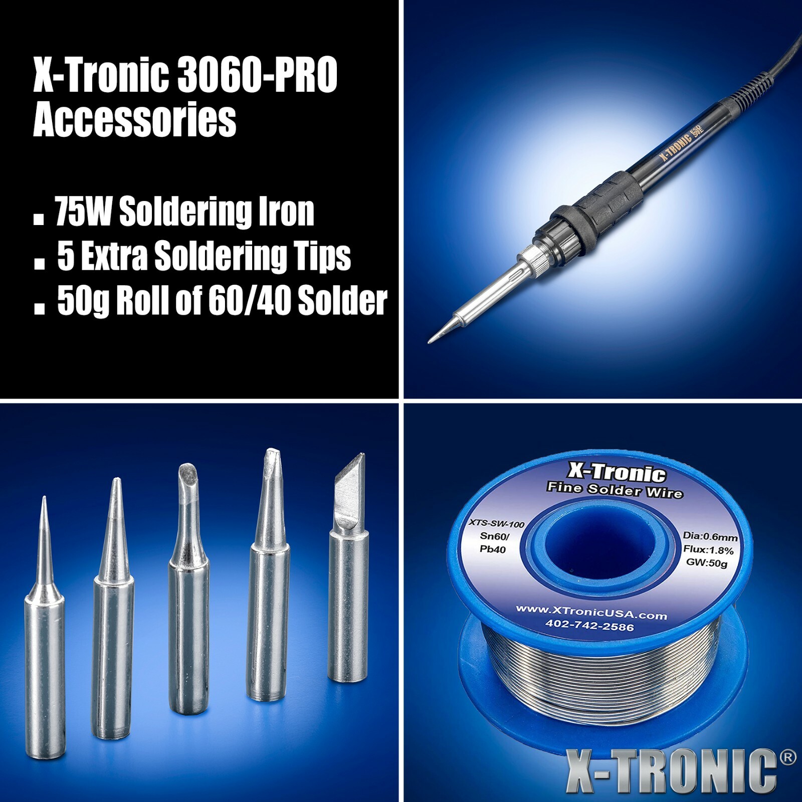 X-Tronic 3060-PRO 75 Watt "Double Digital" Soldering Iron Station Complete Kit