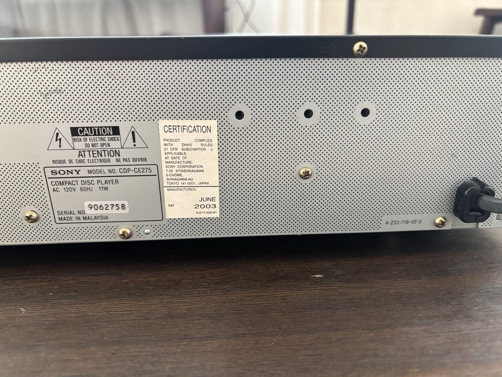 Sony CDP-CE275 5-Disc CD Changer Player Ex-Change System-Tested- No Remote