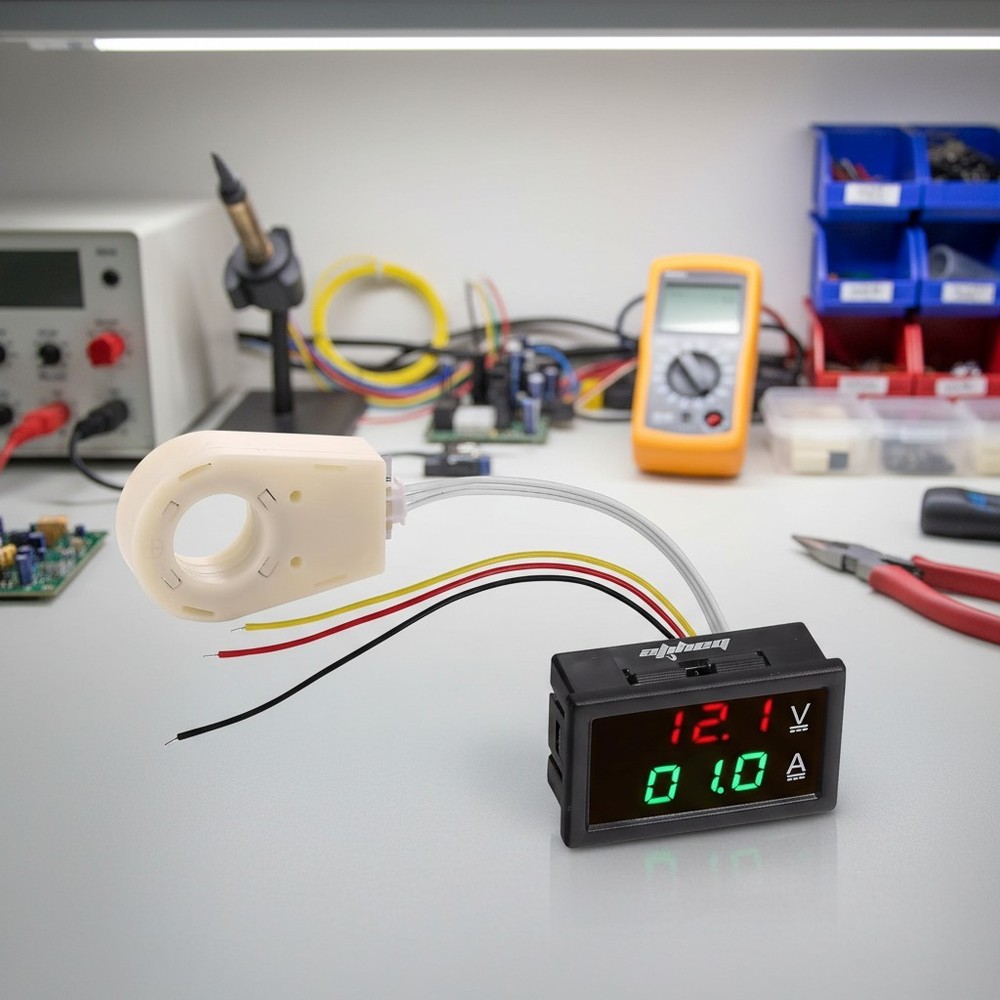 Compact Dual Display Volt Amp Meter with High Safety Isolation for Easy Wiring