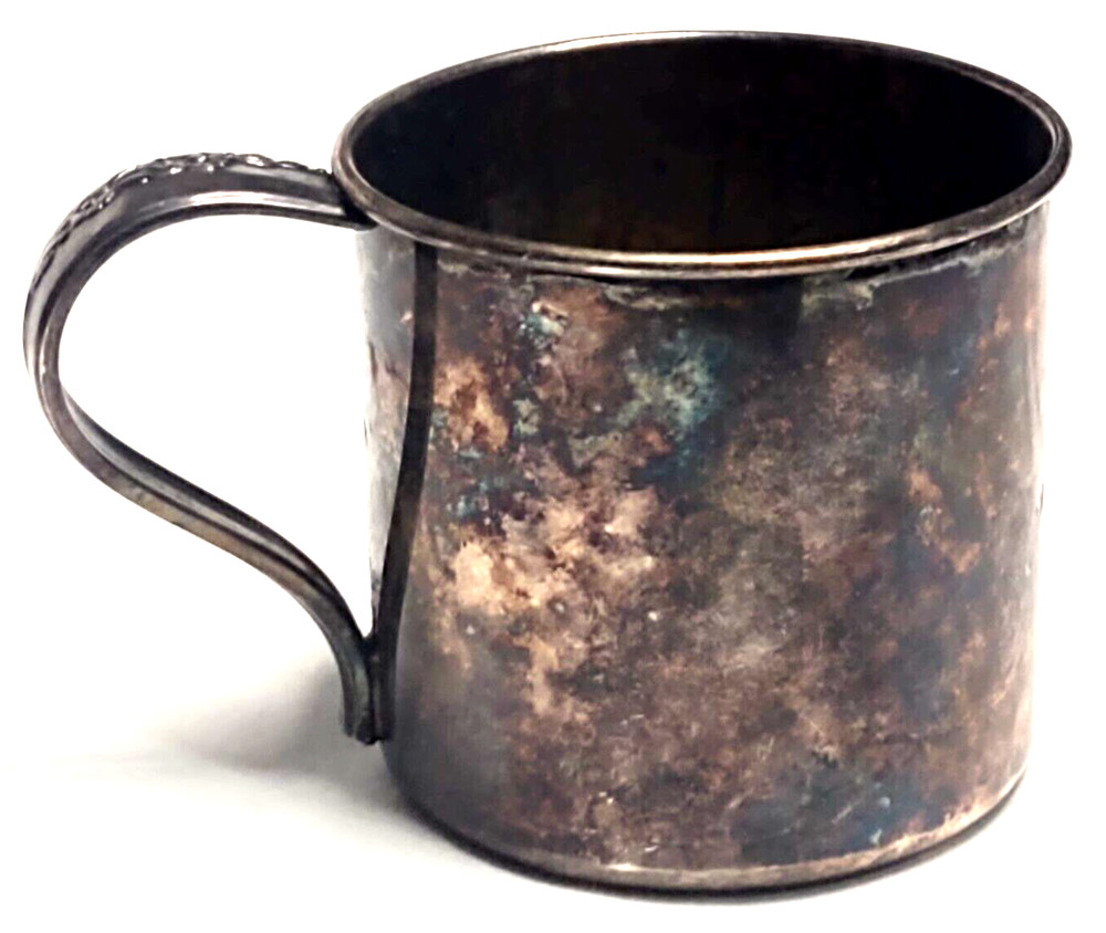 VTG Silverplate Infant Baby Drinking Cup 1881 Rogers Floral Handle Lilac Time