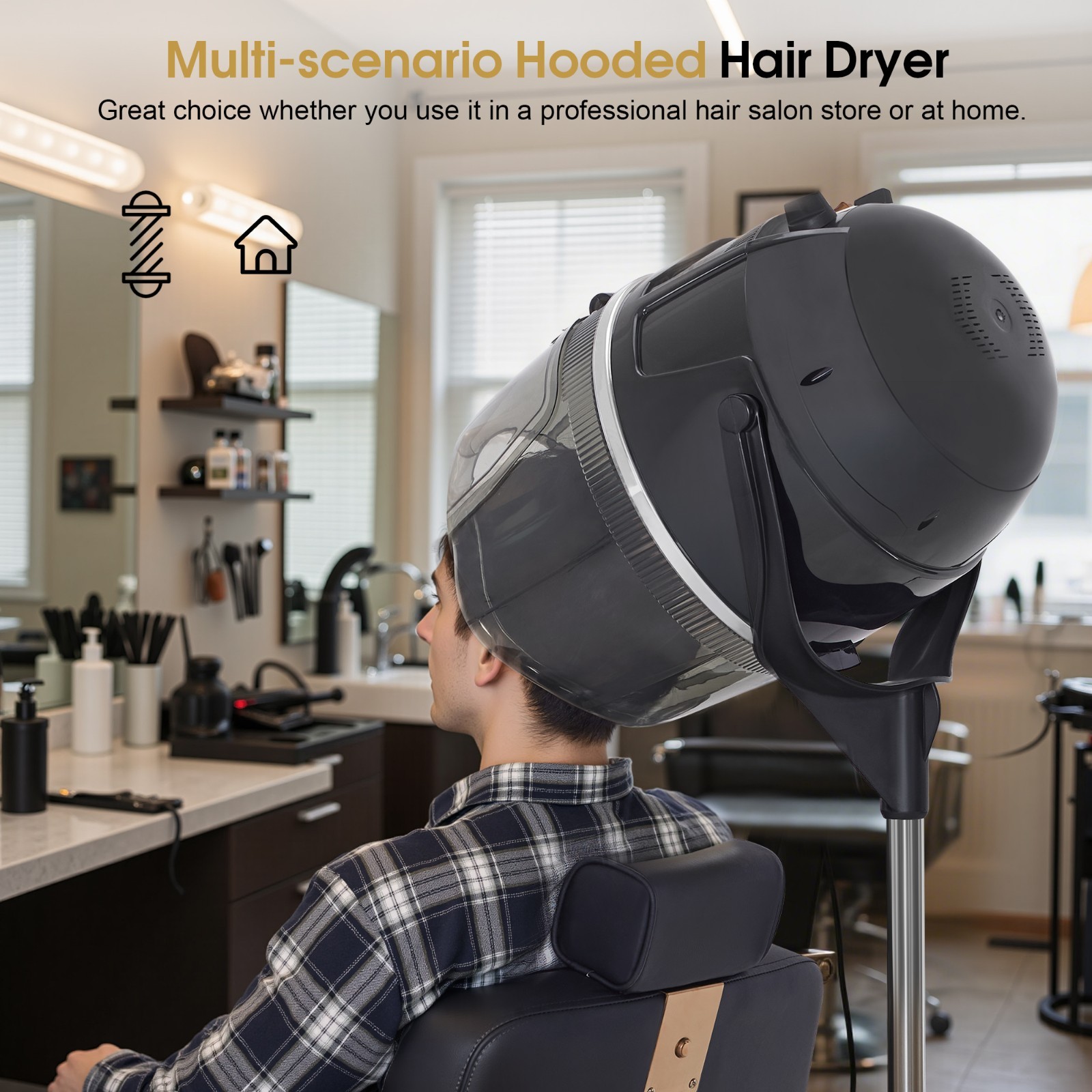 BarberPub 1300W Adjustable Hooded Hair Bonnet Dryer Stand Up Rolling Base VHD08