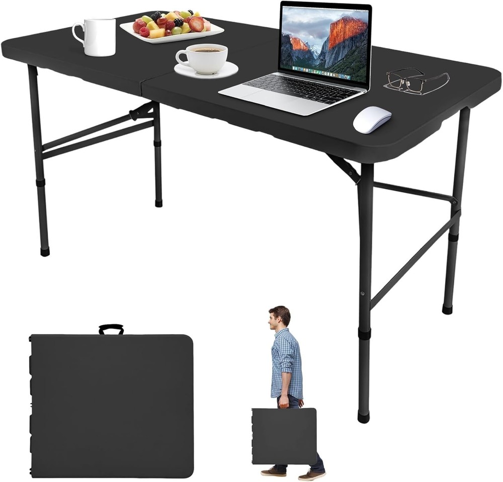4FT Folding Table Portable Heavy Duty Rectangular Folding Utility Table Quick