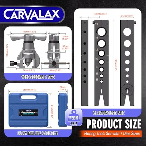 45° Eccentric Flaring Tool Kit for Copper, Brass, and Single Bar Metric