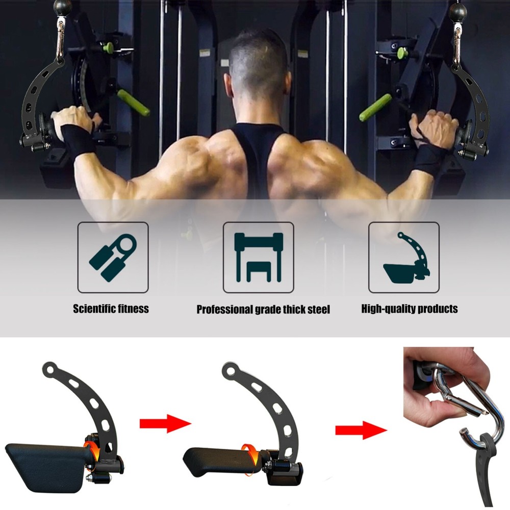 5Pcs Set Black Adjustable Lat Pull down Bar Cable Machine Attachments for Gym