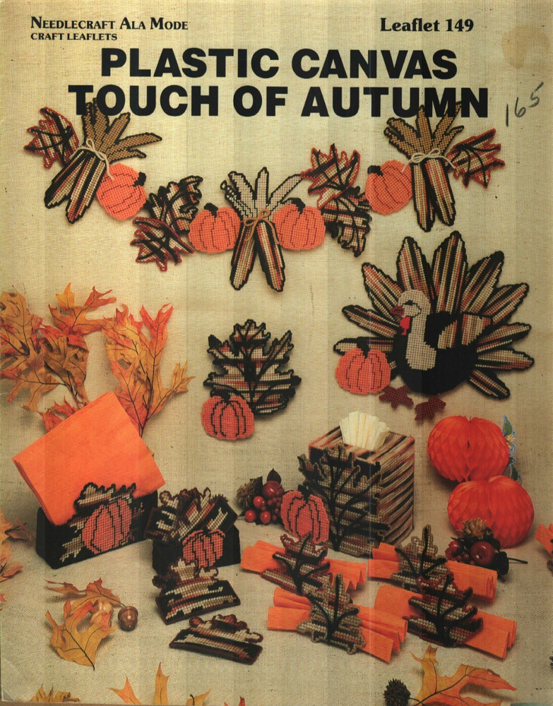 USED TOUCH OF AUTUMN FALL PUMPKINS & TURKEY PLASTIC CANVAS PATTERN LEAFLET