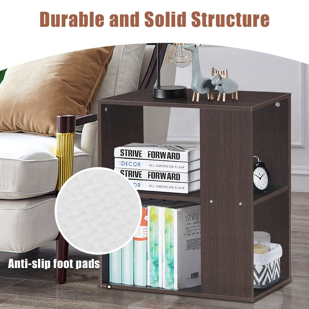 2 PCs Side End Table 2-Tier Nightstand Bedside Sofa Table w/ Shelves Brown
