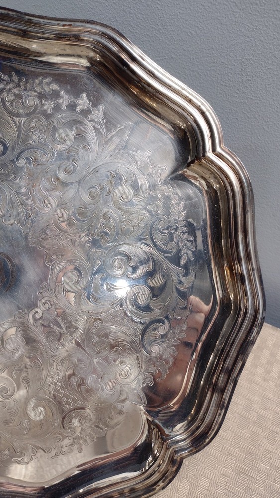 Vintage Crafton Frank Hawker Ltd, Silver Plate Monogrammed Serving Tray 14 1/8"