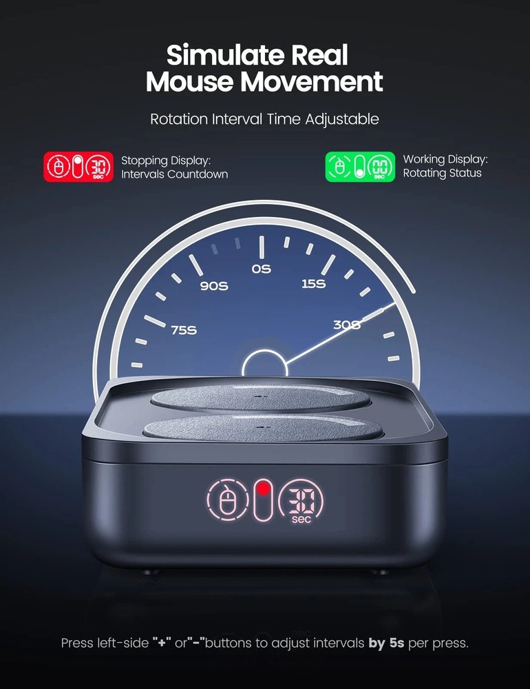 Undetectable Mouse Jiggler,Mouse Mover Jigger Device with LED Screen,Interval...