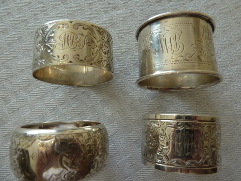 Four antique English napkin rings